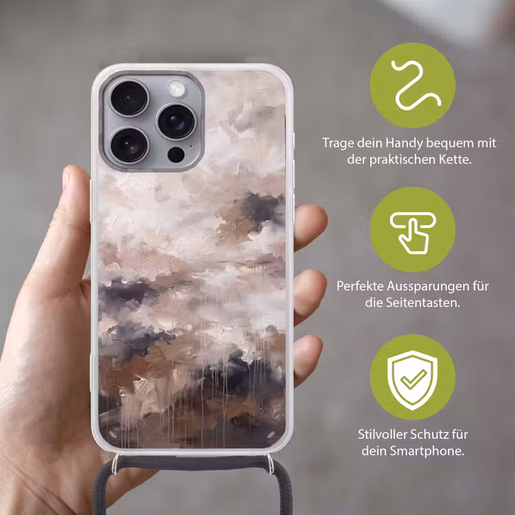 Abstract - Textuur - Kunst - Modern - Beige Hoesje iPhone 16 Pro Max met koord klein -sfeer2_DE
