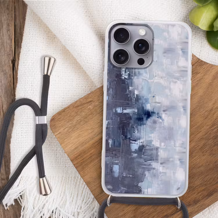 Abstract - Textuur - Kunst - Modern - Blauw Hoesje iPhone 16 Pro Max met koord klein -sfeer4