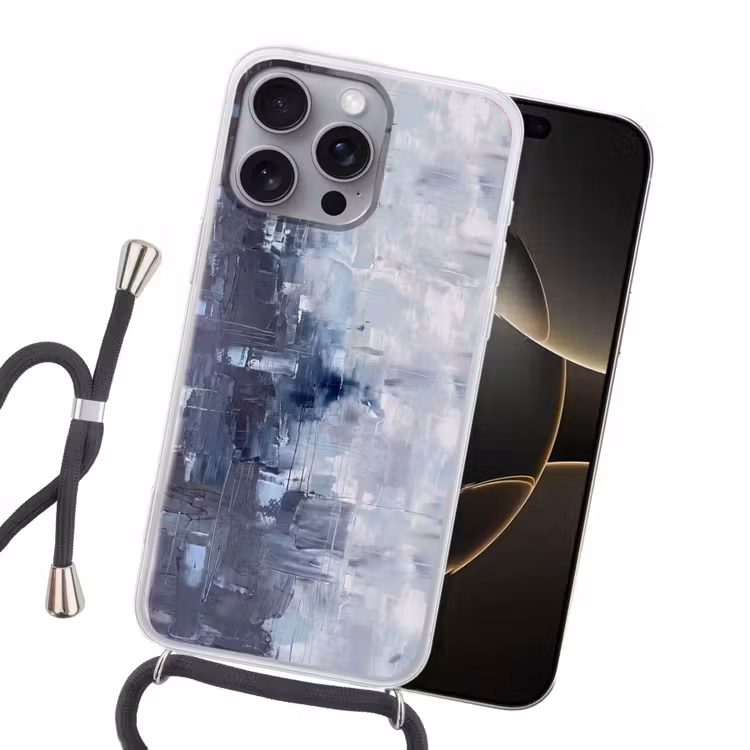 Abstract - Textuur - Kunst - Modern - Blauw Hoesje iPhone 16 Pro Max met koord klein -sfeer1