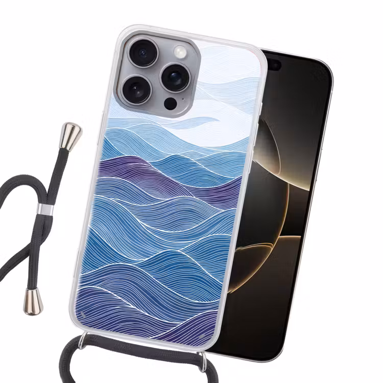Abstract - Golven - Patroon - Blauw - Modern Hoesje iPhone 16 Pro Max met koord klein -sfeer1
