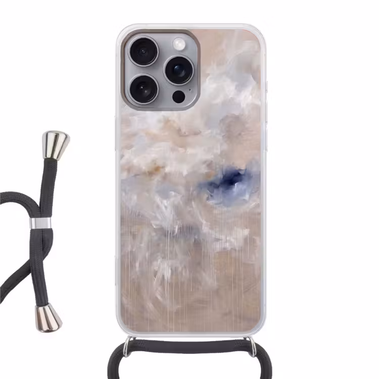 Abstract - Wolken - Sfeer - Modern - Beige Hoesje iPhone 16 Pro Max met koord klein -3d