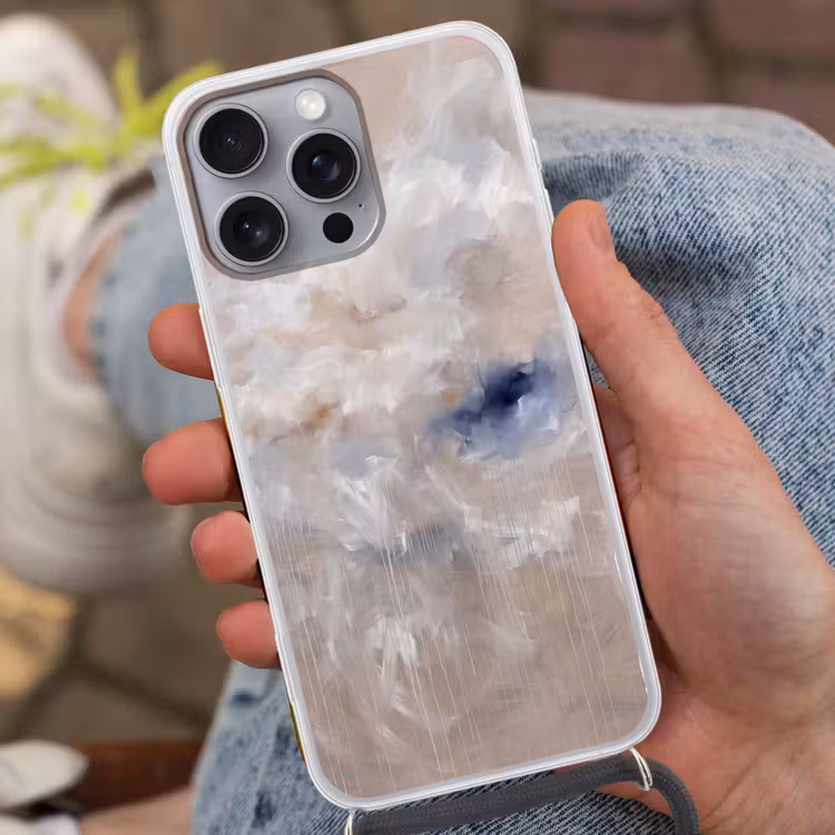 Abstract - Wolken - Sfeer - Modern - Beige Hoesje iPhone 16 Pro Max met koord klein -sfeer3