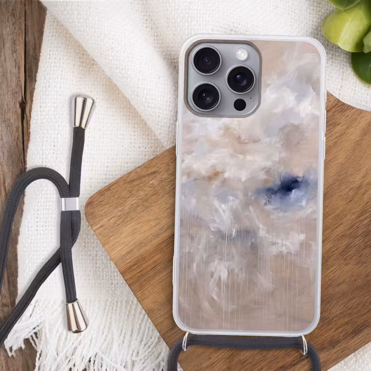 Abstract - Wolken - Sfeer - Modern - Beige Hoesje iPhone 16 Pro Max met koord klein -sfeer4