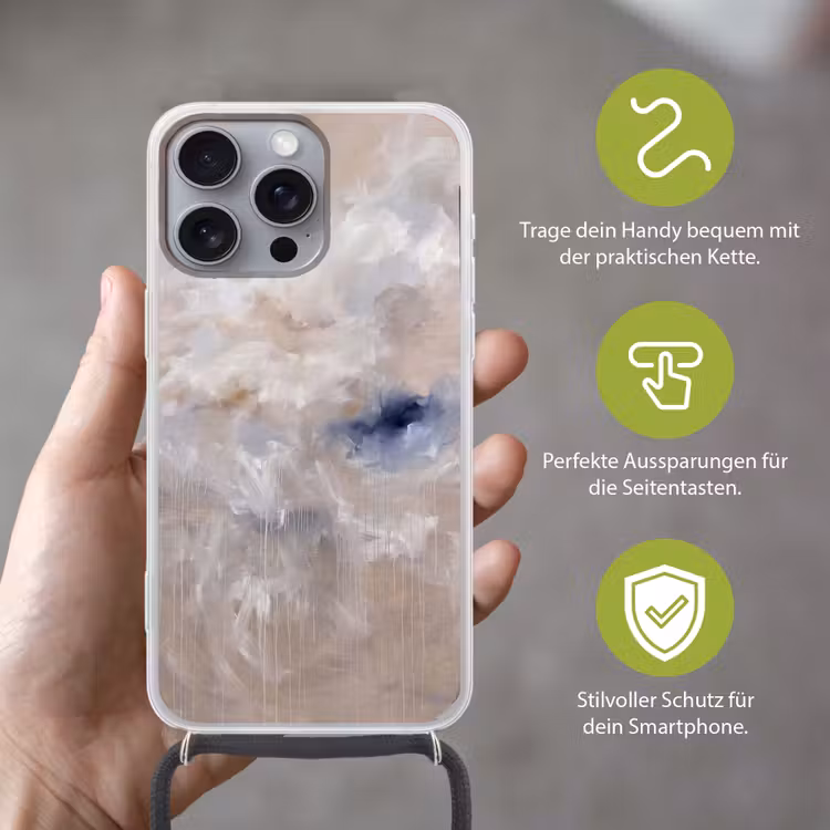 Abstract - Wolken - Sfeer - Modern - Beige Hoesje iPhone 16 Pro Max met koord klein -sfeer2_DE