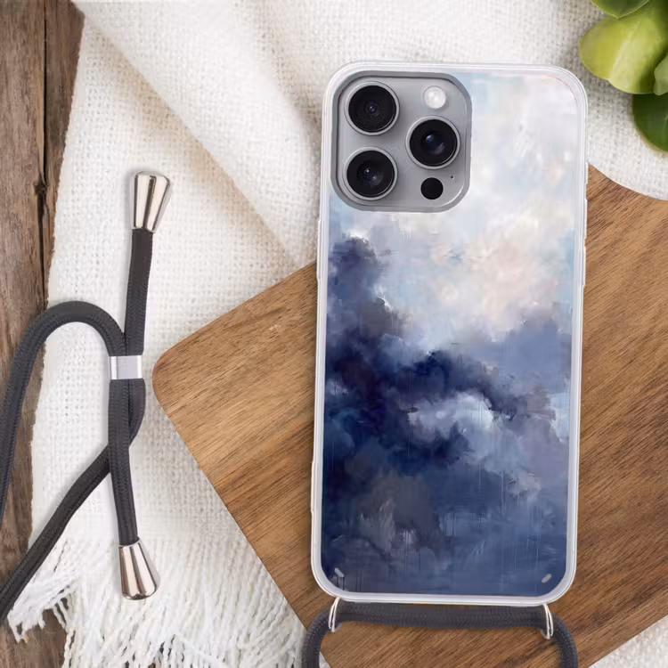 Abstract - Wolken - Modern - Blauw - Kunst Hoesje iPhone 16 Pro Max met koord klein -sfeer4