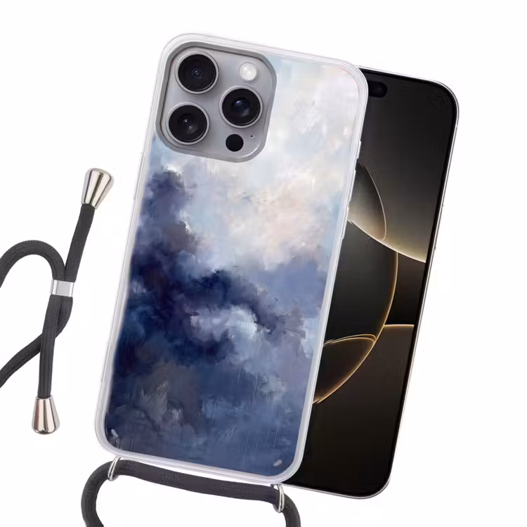 Abstract - Wolken - Modern - Blauw - Kunst Hoesje iPhone 16 Pro Max met koord klein -sfeer1