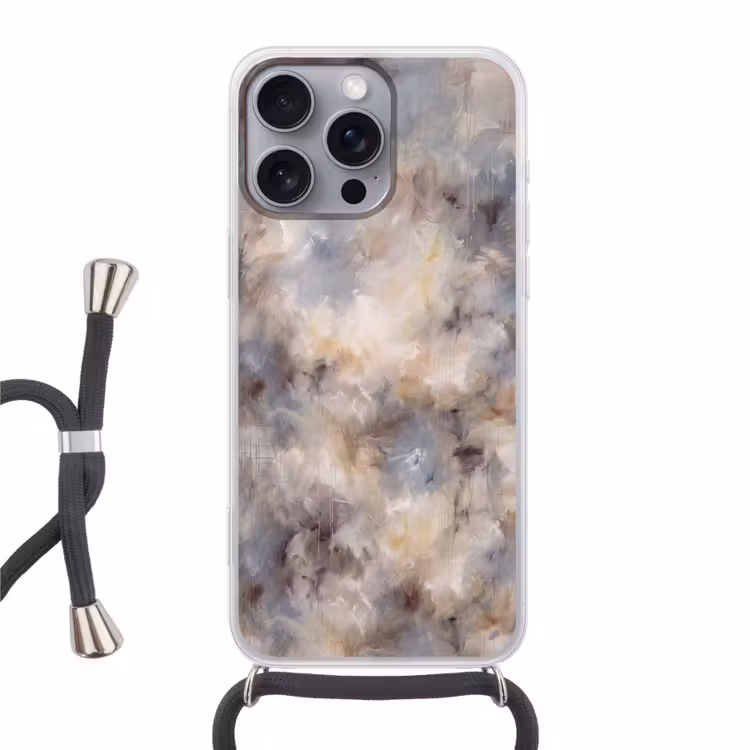 Abstract - Wolken - Sfeervol - Beige - Grijs Hoesje iPhone 16 Pro Max met koord klein -3d
