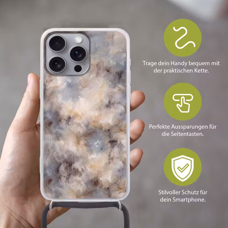 Abstract - Wolken - Sfeervol - Beige - Grijs Hoesje iPhone 16 Pro Max met koord klein -sfeer2_DE