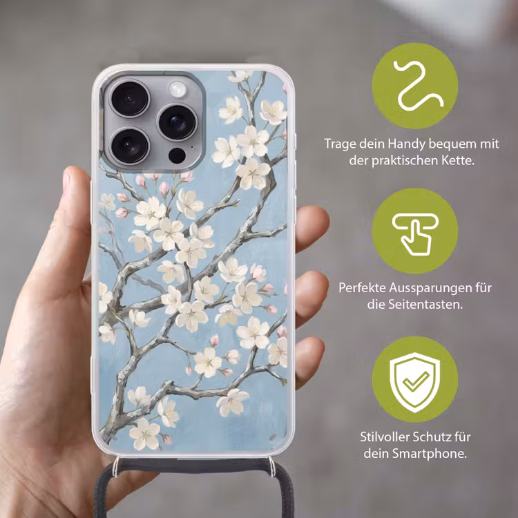 Takken - Kersenbloesem - Blauw Hoesje iPhone 16 Pro Max met koord klein -sfeer2_DE