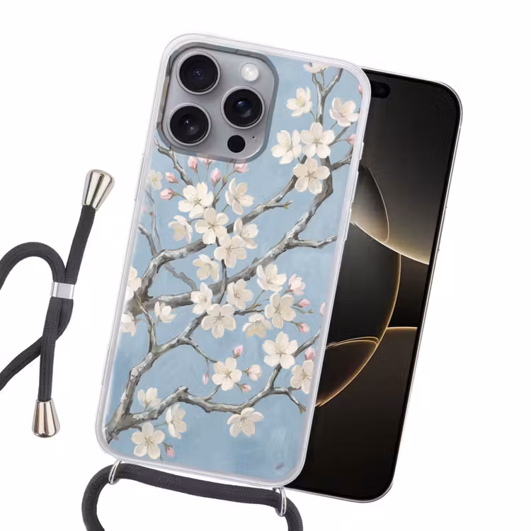 Takken - Kersenbloesem - Blauw Hoesje iPhone 16 Pro Max met koord klein -sfeer1