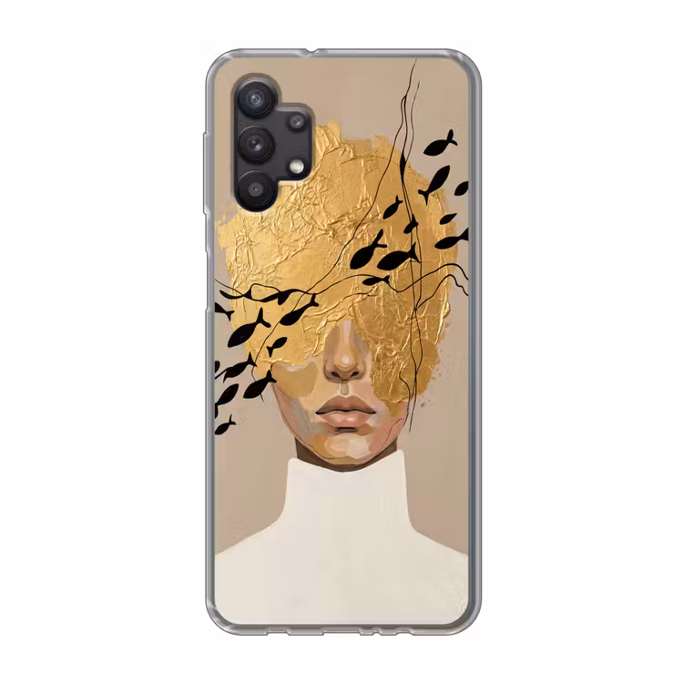 Modern - Vrouw - Goud Telefoonhoesje Samsung Galaxy A32 5G klein -3d