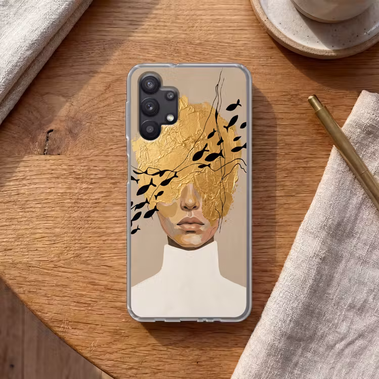 Modern - Vrouw - Goud Telefoonhoesje Samsung Galaxy A32 5G klein -sfeer1