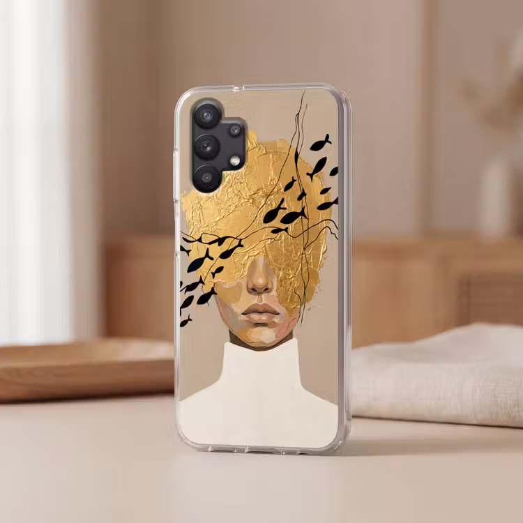 Modern - Vrouw - Goud Telefoonhoesje Samsung Galaxy A32 5G klein -sfeer2