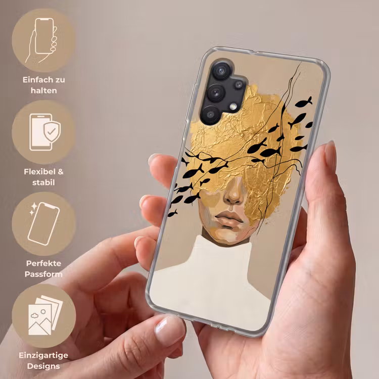 Modern - Vrouw - Goud Telefoonhoesje Samsung Galaxy A32 5G klein -sfeer3_DE