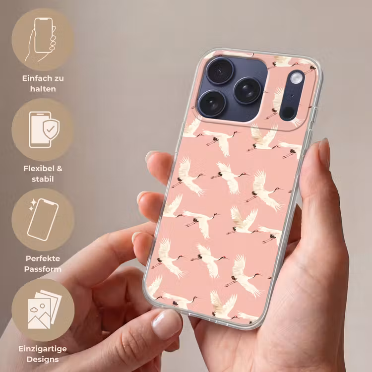 Modern - Kraanvogels - Roze Telefoonhoesje iPhone 17 Pro klein 878 -sfeer3_DE