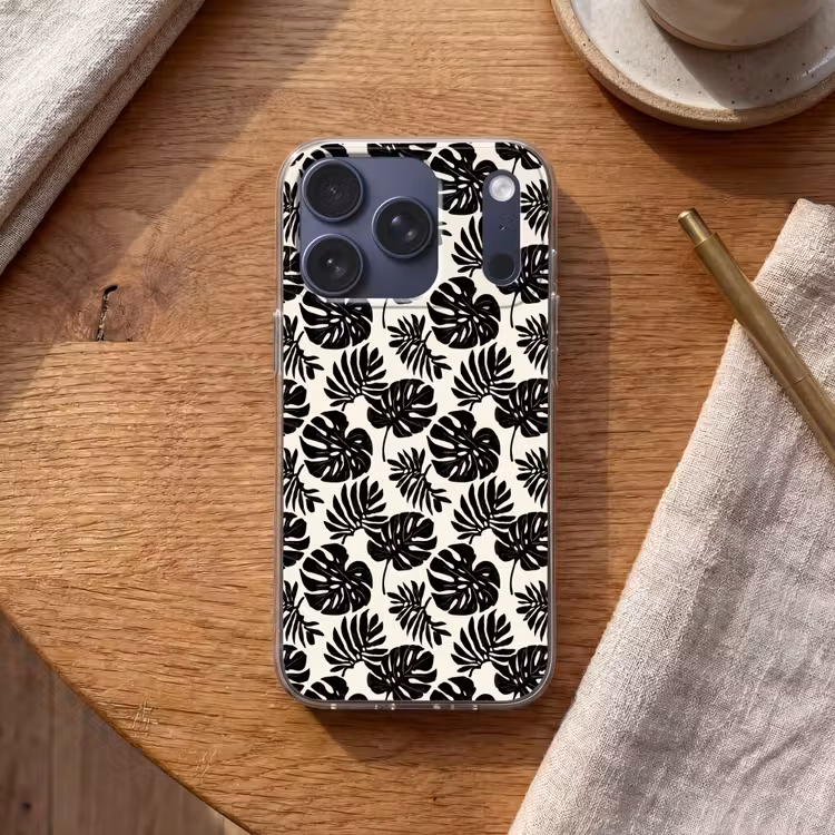 Modern - Monstera - Zwart Telefoonhoesje iPhone 17 Pro klein 878 -sfeer1