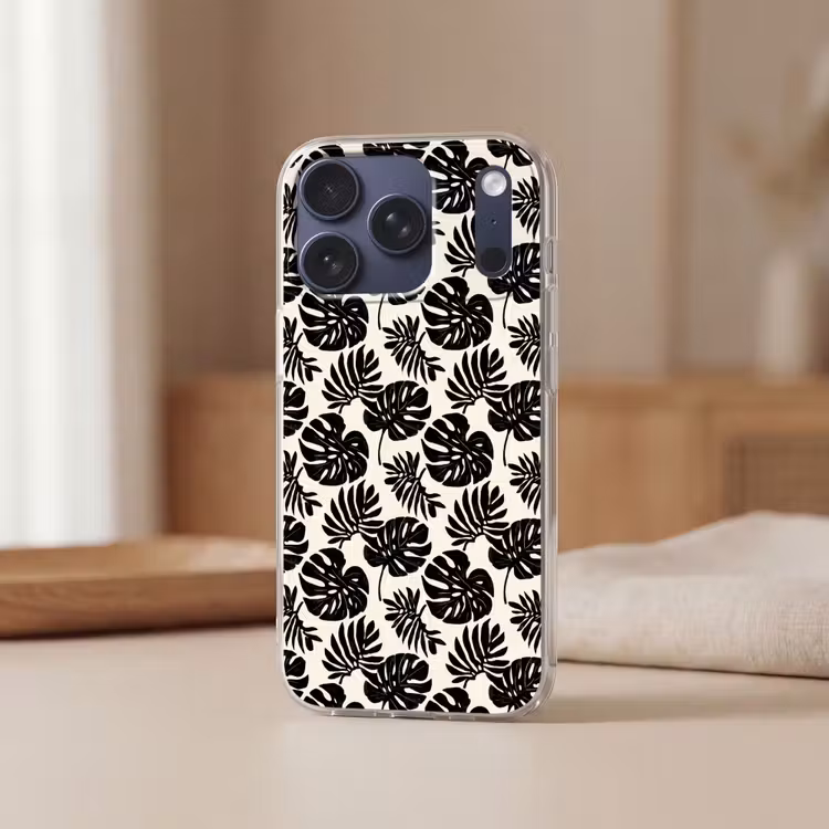 Modern - Monstera - Zwart Telefoonhoesje iPhone 17 Pro klein 878 -sfeer2