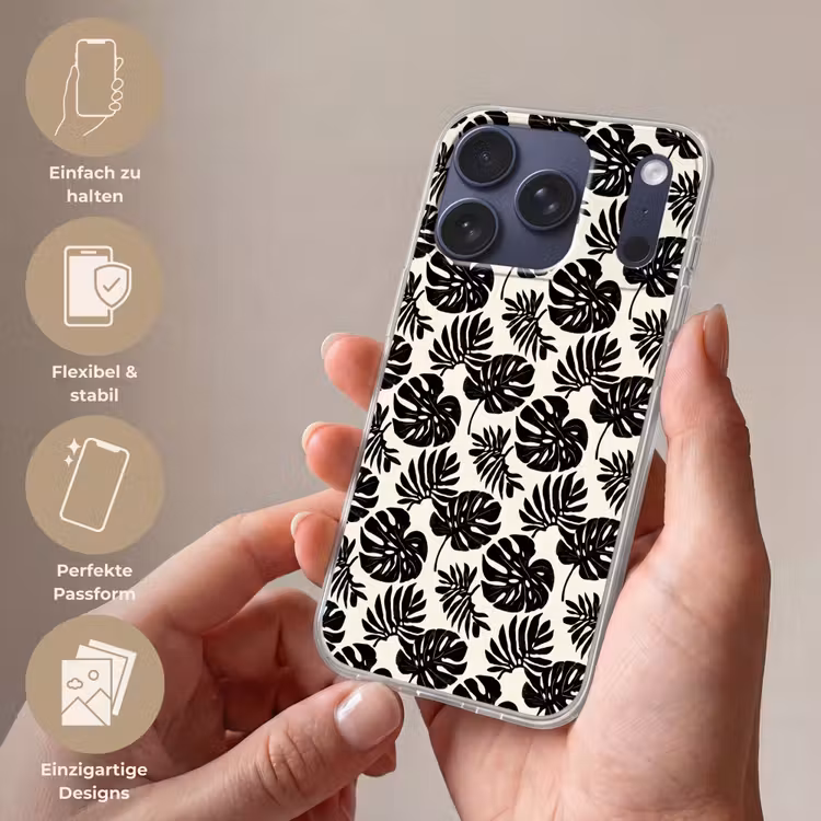 Modern - Monstera - Zwart Telefoonhoesje iPhone 17 Pro klein 878 -sfeer3_DE