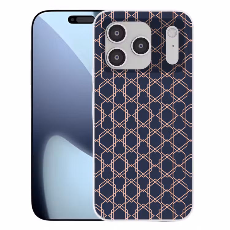 Modern - Patroon - Donkerblauw - Roze Telefoonhoesje iPhone 17 Pro klein 878 -3d