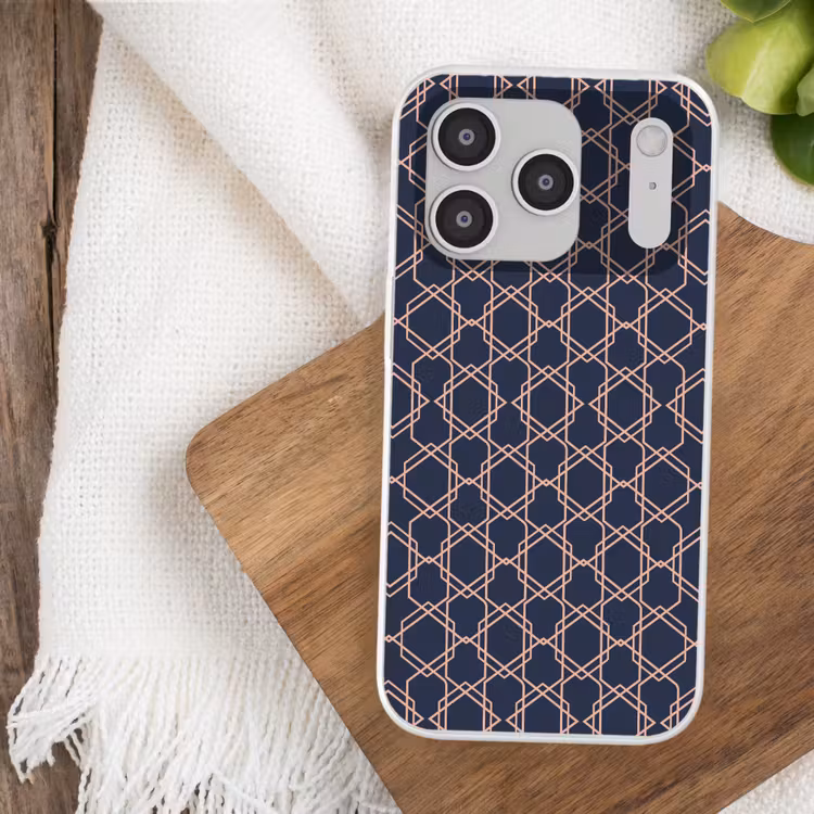 Modern - Patroon - Donkerblauw - Roze Telefoonhoesje iPhone 17 Pro klein 878 -sfeer1