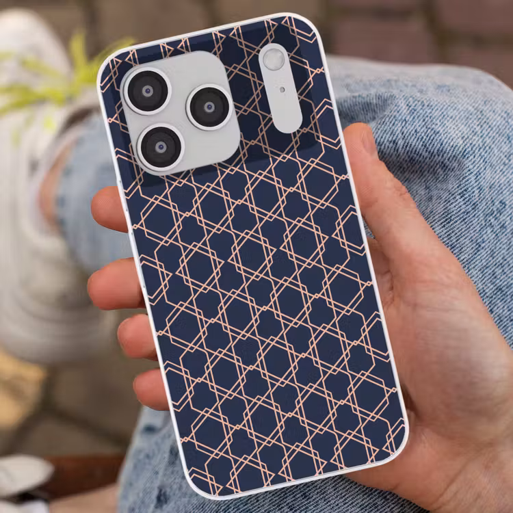 Modern - Patroon - Donkerblauw - Roze Telefoonhoesje iPhone 17 Pro klein 878 -sfeer2
