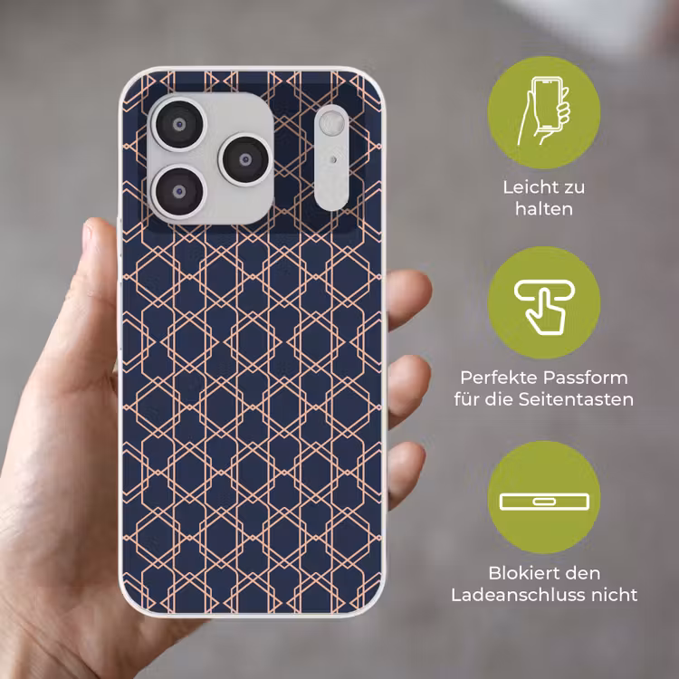 Modern - Patroon - Donkerblauw - Roze Telefoonhoesje iPhone 17 Pro klein 878 -sfeer3_DE