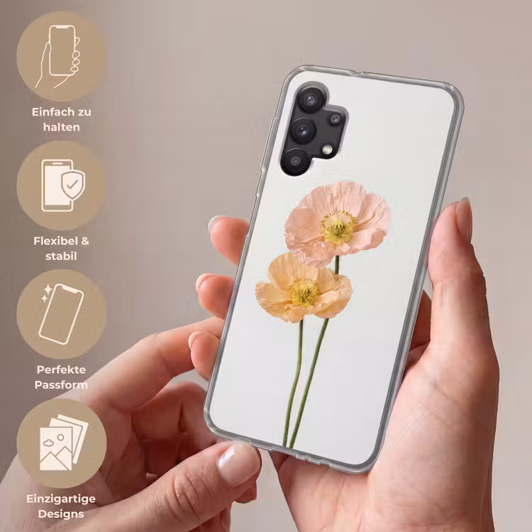Papavers - Botanisch - Roze Telefoonhoesje Samsung Galaxy A32 5G klein -sfeer3_DE