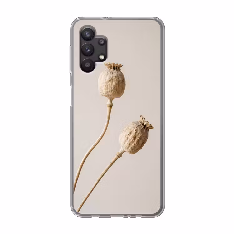 Papaverbollen - Droogbloemen - Minimalistisch - Beige - Rustig Telefoonhoesje Samsung Galaxy A32 5G klein -3d