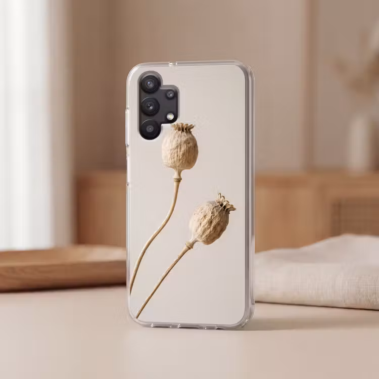 Papaverbollen - Droogbloemen - Minimalistisch - Beige - Rustig Telefoonhoesje Samsung Galaxy A32 5G klein -sfeer2