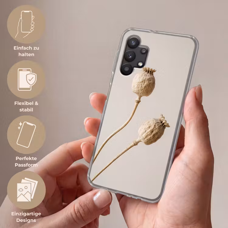 Papaverbollen - Droogbloemen - Minimalistisch - Beige - Rustig Telefoonhoesje Samsung Galaxy A32 5G klein -sfeer3_DE