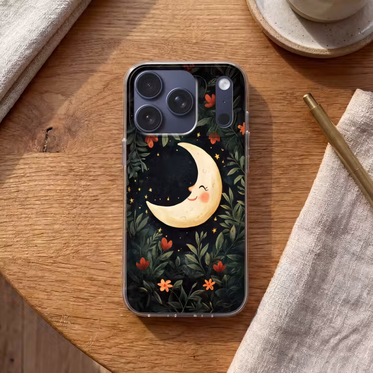 Maan - Bloemen - Nachthemel Telefoonhoesje iPhone 17 Pro klein -sfeer1
