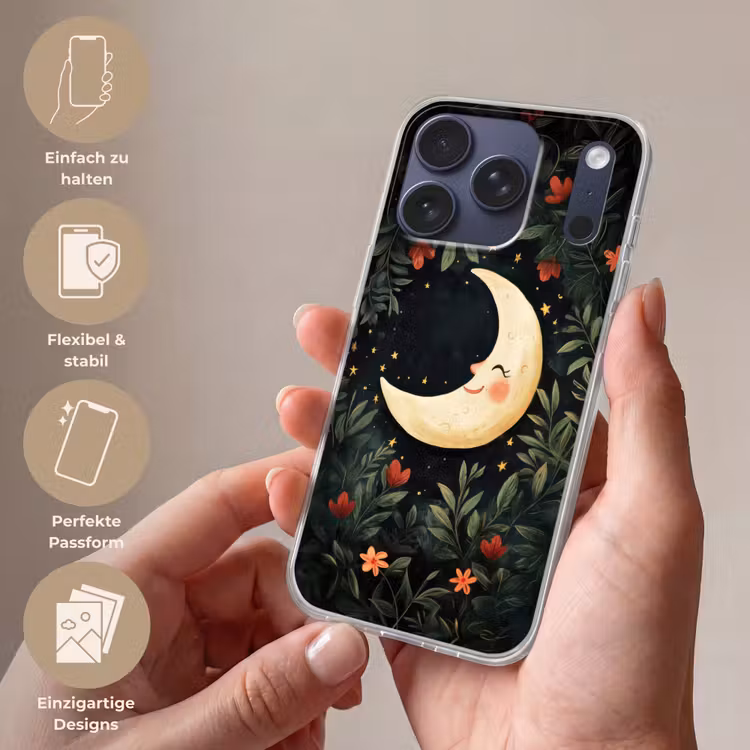 Maan - Bloemen - Nachthemel Telefoonhoesje iPhone 17 Pro klein -sfeer3_DE