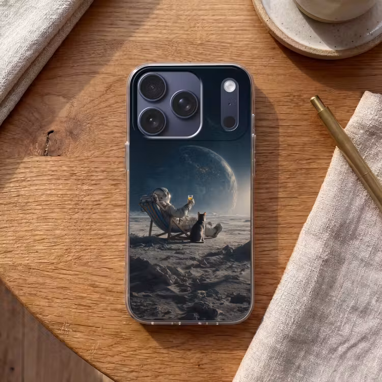 Maan - Kat - Astronaut - Ruimte Telefoonhoesje iPhone 17 Pro klein -sfeer1