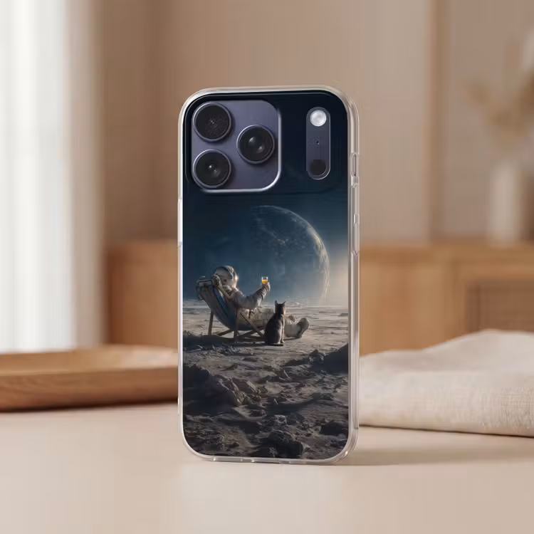 Maan - Kat - Astronaut - Ruimte Telefoonhoesje iPhone 17 Pro klein -sfeer2
