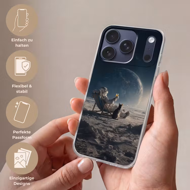 Maan - Kat - Astronaut - Ruimte Telefoonhoesje iPhone 17 Pro klein -sfeer3_DE