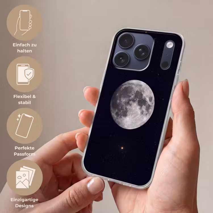 Handyhülle - Mond – Sterne – Weltraum - Maan - Sterren - Ruimte Telefoonhoesje iPhone 17 Pro klein
