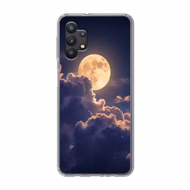 Maan - Wolken - Nacht - Oranje Telefoonhoesje Samsung Galaxy A32 5G klein -3d