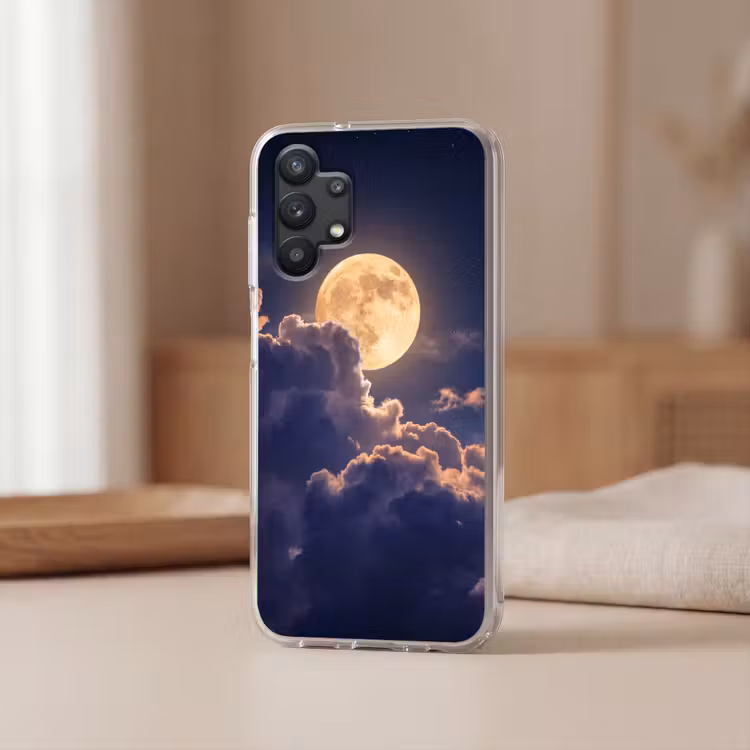 Maan - Wolken - Nacht - Oranje Telefoonhoesje Samsung Galaxy A32 5G klein -sfeer2