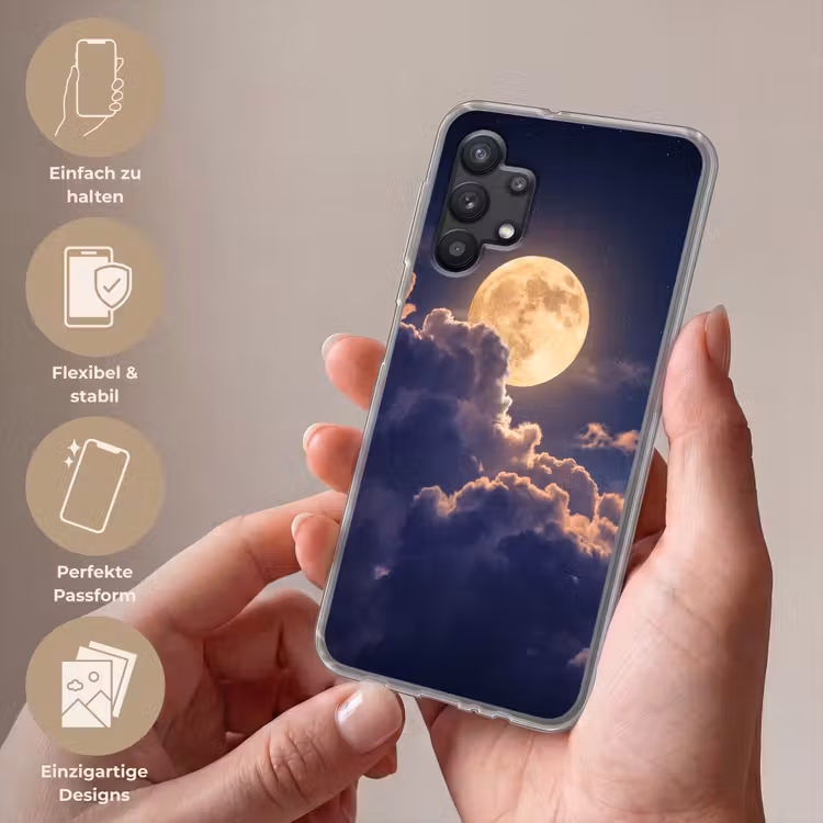 Maan - Wolken - Nacht - Oranje Telefoonhoesje Samsung Galaxy A32 5G klein -sfeer3_DE