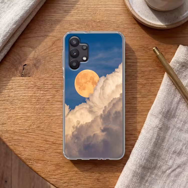 Maan - Wolken - Natuur - Oranje Telefoonhoesje Samsung Galaxy A32 5G klein -sfeer1