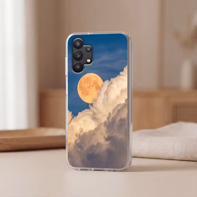 Maan - Wolken - Natuur - Oranje Telefoonhoesje Samsung Galaxy A32 5G klein -sfeer2