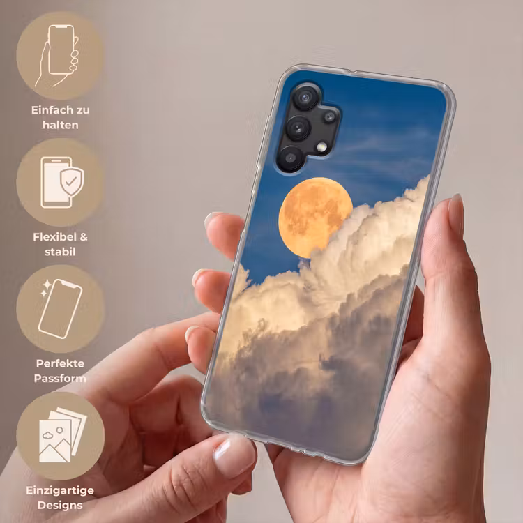 Maan - Wolken - Natuur - Oranje Telefoonhoesje Samsung Galaxy A32 5G klein -sfeer3_DE