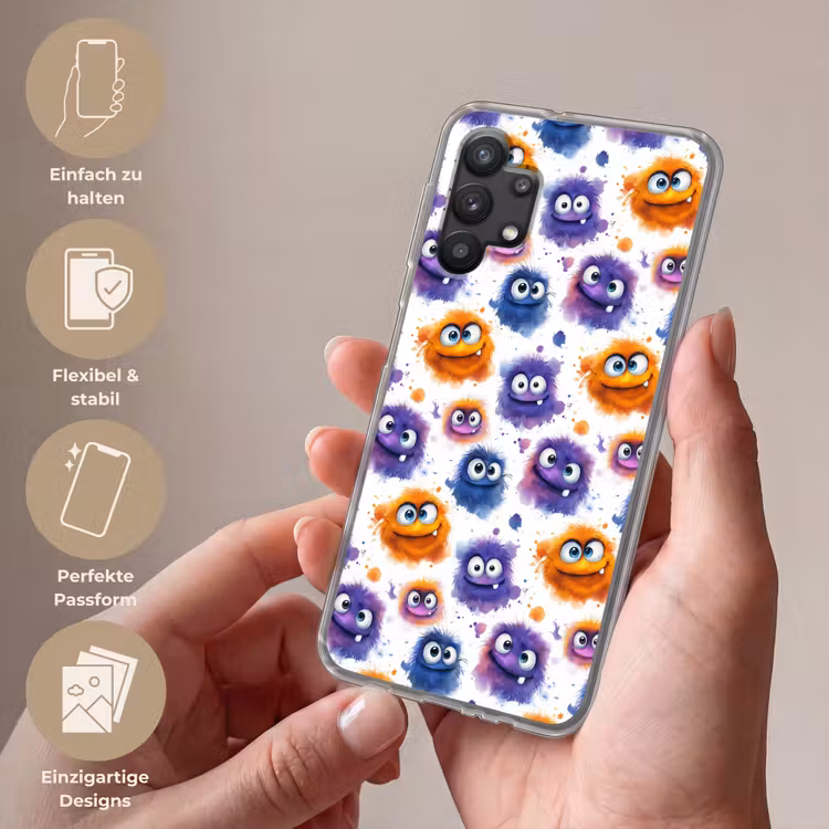 Monstertjes - Aquarel - Kleurrijk Telefoonhoesje Samsung Galaxy A32 5G klein 346 -sfeer3_DE