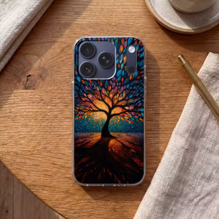 Mozaïek - Kleurrijk - Boom - Takken Telefoonhoesje iPhone 17 Pro klein -sfeer1