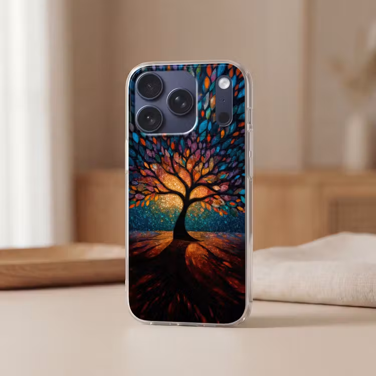 Mozaïek - Kleurrijk - Boom - Takken Telefoonhoesje iPhone 17 Pro klein -sfeer2