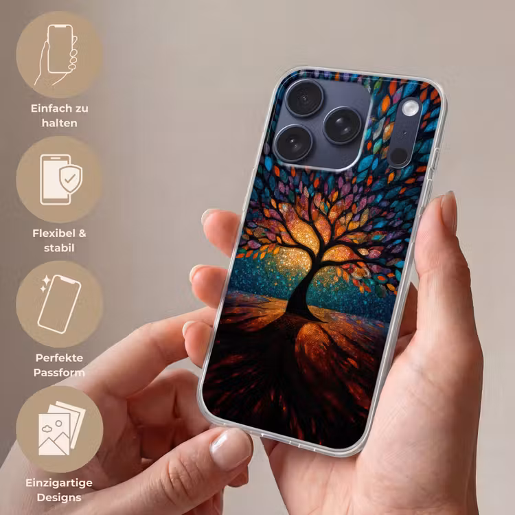 Mozaïek - Kleurrijk - Boom - Takken Telefoonhoesje iPhone 17 Pro klein -sfeer3_DE