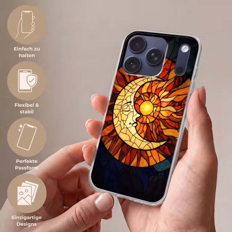 Mozaïek - Glas - Maan - Donkerblauw Telefoonhoesje iPhone 17 Pro klein -sfeer3_DE