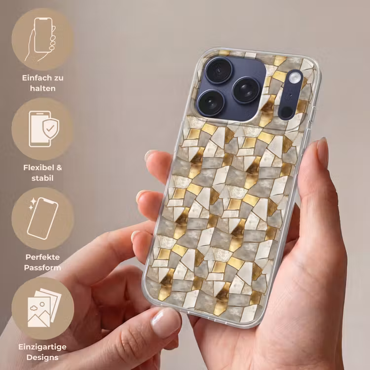 Mozaïek - Marmer - Goud Telefoonhoesje iPhone 17 Pro klein 878 -sfeer3_DE