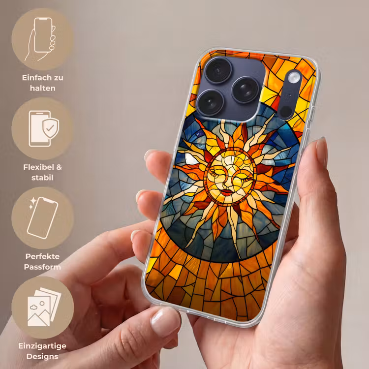 Mozaïek - Zon - Geel - Cirkel Telefoonhoesje iPhone 17 Pro klein -sfeer3_DE
