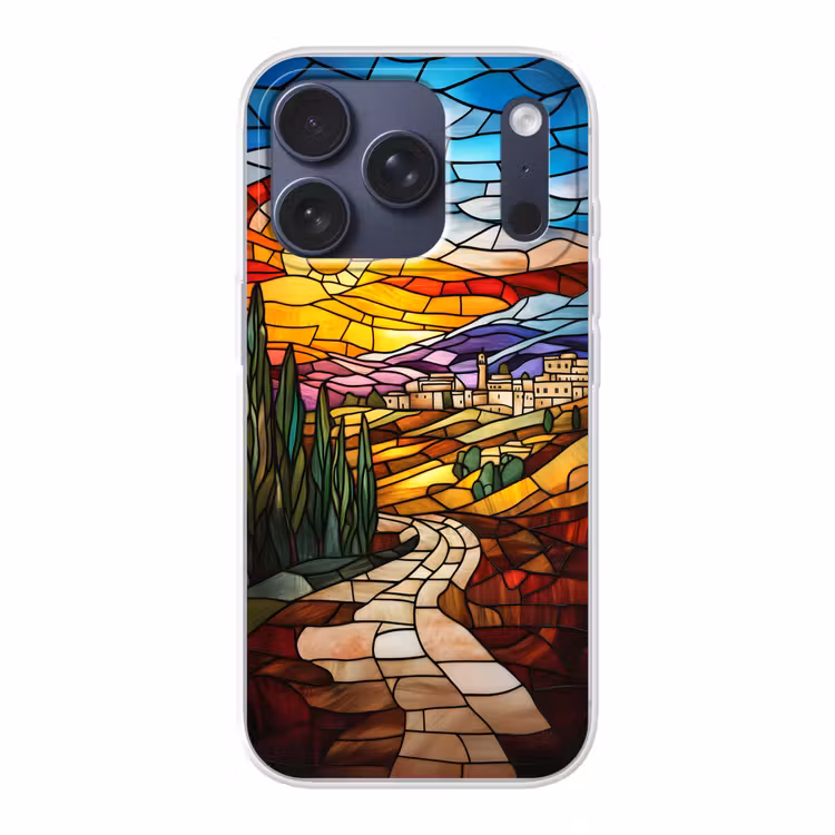 Mozaïek - Zon - Landschap - Dorp Telefoonhoesje iPhone 17 Pro klein -3d